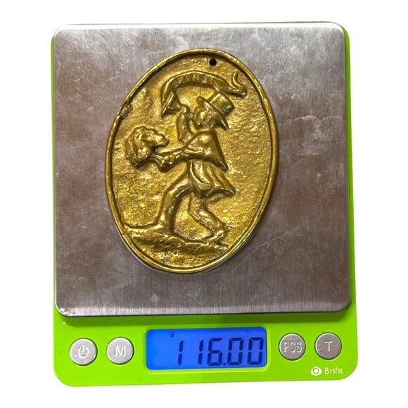 Vintage 3" x 2" Brass Fire Association Horn Blower Alarm Fire Mark Plaque Medal - Picture 6 of 6